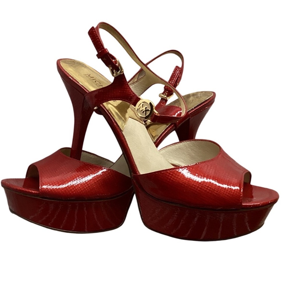Michael Kors Red Patent Leather Platform High Heel Sandals Women's Size 9